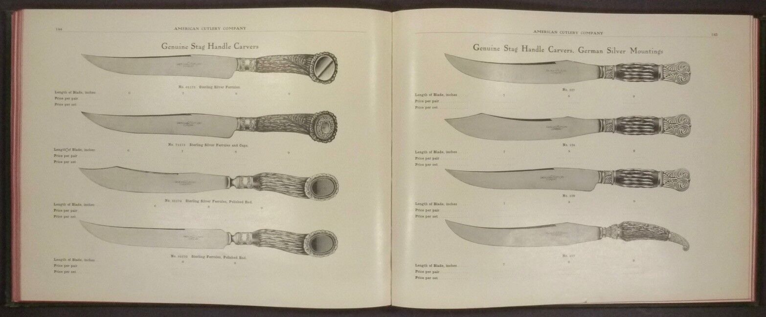 1910 American Cutlery Company Knife & Forks & Carving Sets &c. Trade Catalog